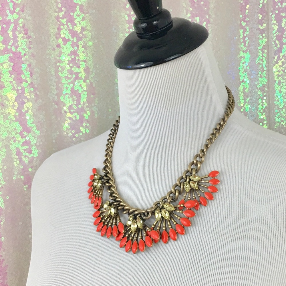 Stella & Dot Coral/ Rhinestone Fireworks Necklace